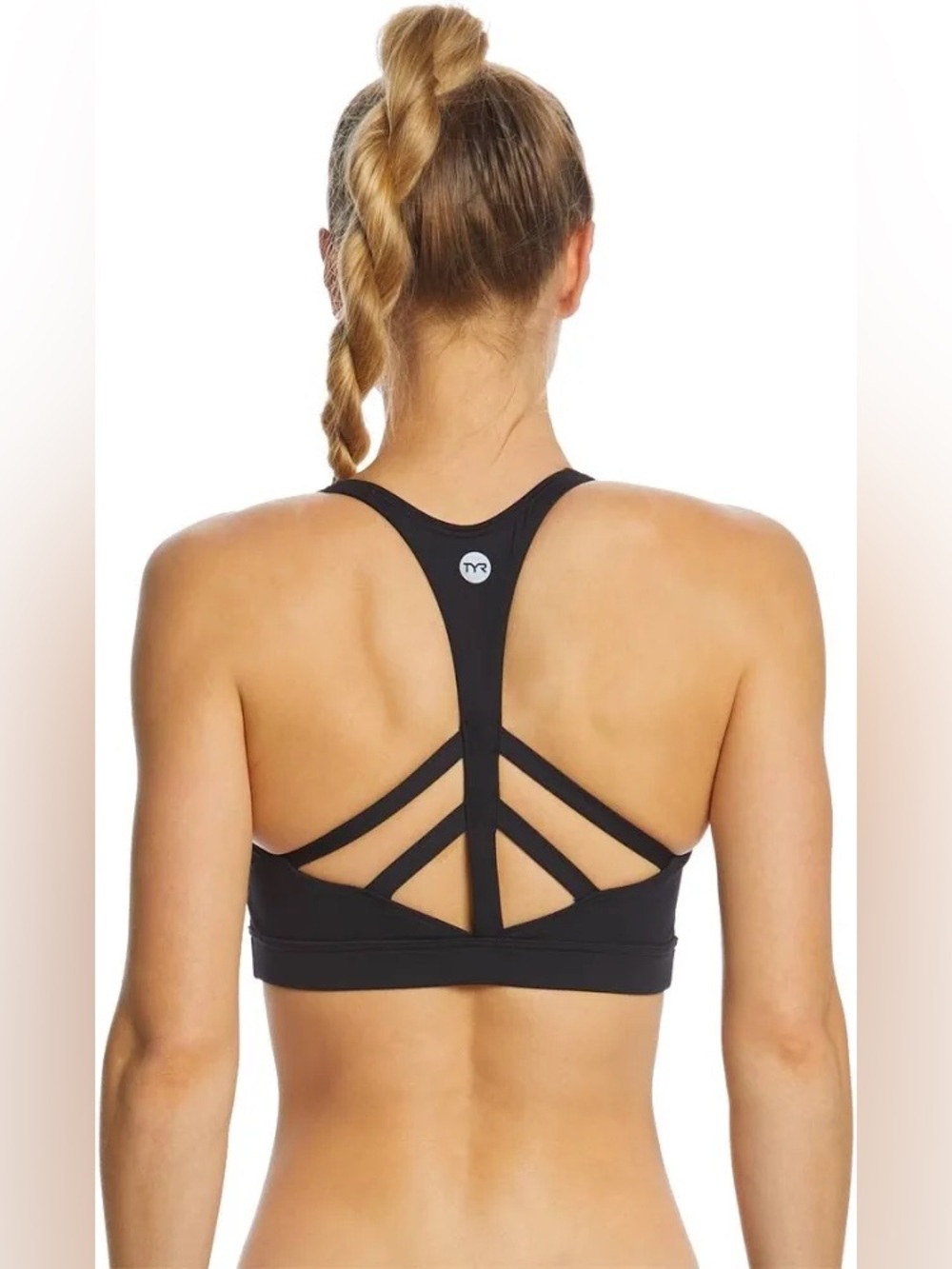 TYR Women's Skylar Racerback Active Swim Bikini Top Sports Bra S 4-6 Black